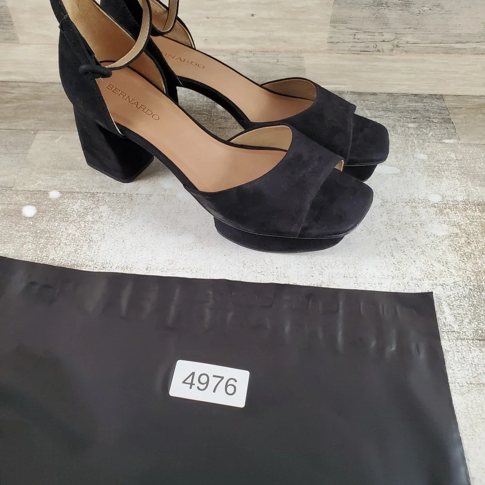 Bernardo Raleigh Womens Sandals Sz 9.5 M Black Open Toe Platform Block Heel